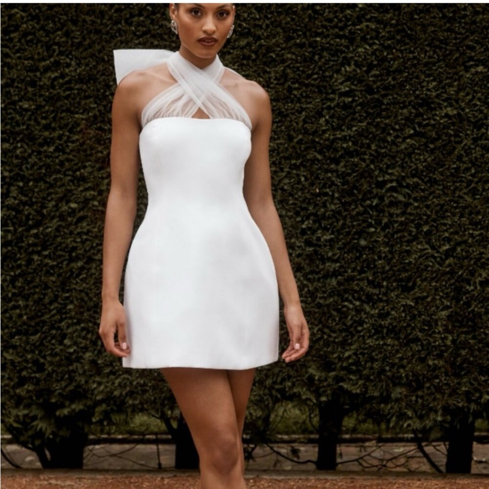 Meshki White Crisscross Halter Mini Dress